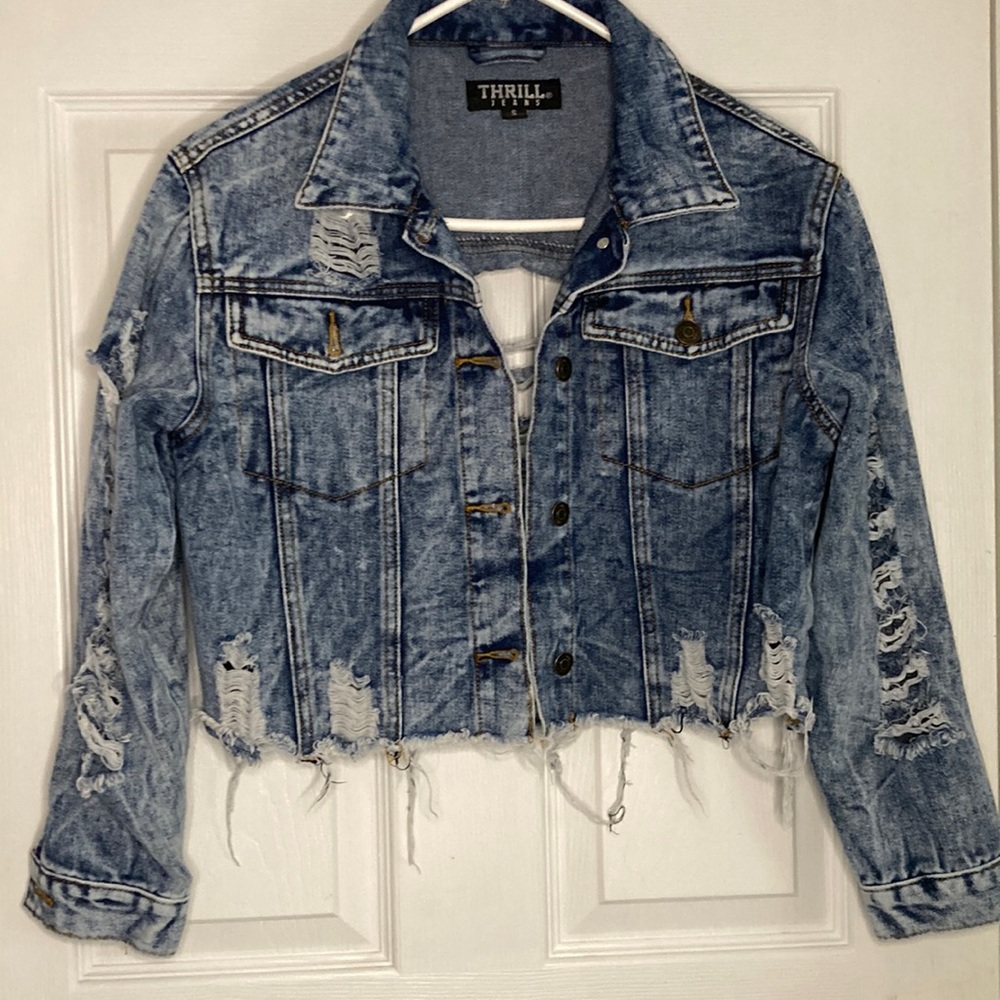 Blue denim ripped jacket